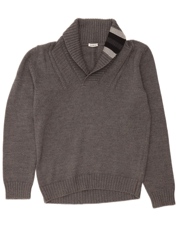 Bikkembergs Mens Shawl Neck Jumper Sweater Large Grey Colourblock Wool