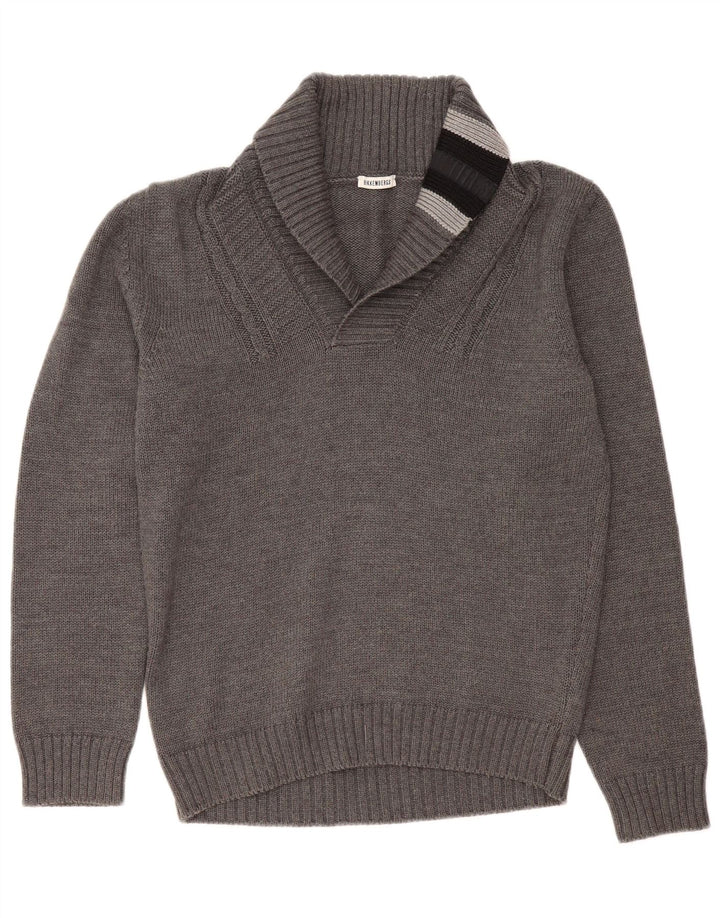 Bikkembergs Mens Shawl Neck Jumper Sweater Large Grey Colourblock Wool