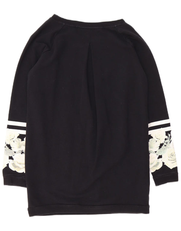 Liu Jo Womens Longline Loose Fit Sweatshirt Jumper UK 10 Small Black Floral