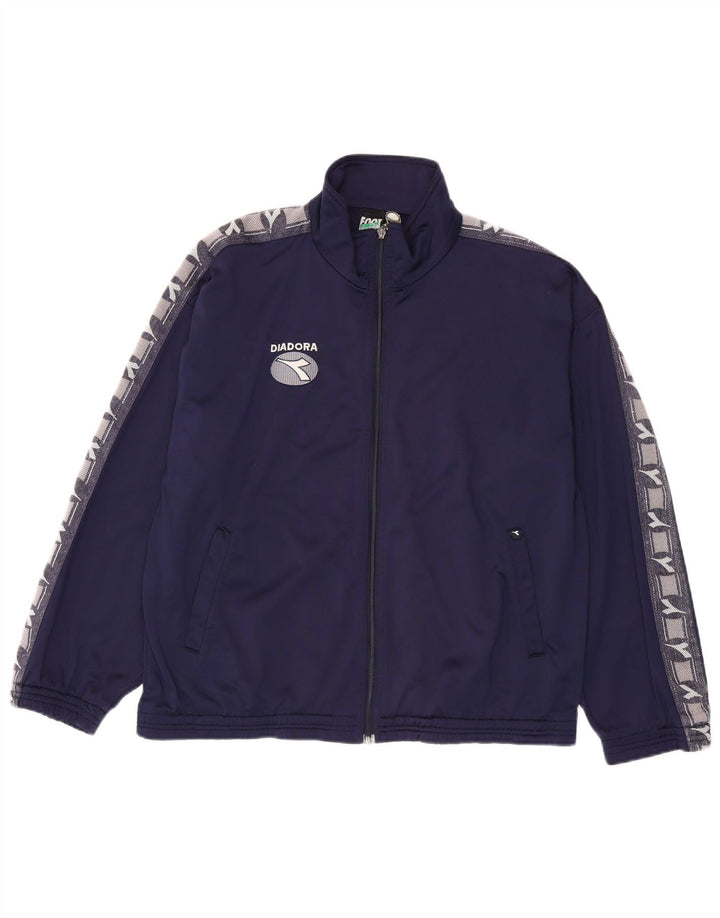 Diadora Mens Graphic Tracksuit Top Jacket UK 40 Medium Navy Blue Polyester