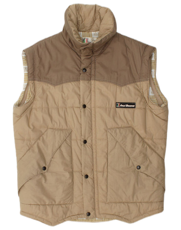 Anzi Besson Mens Padded Gilet IT 50 Large Beige Colourblock Cotton