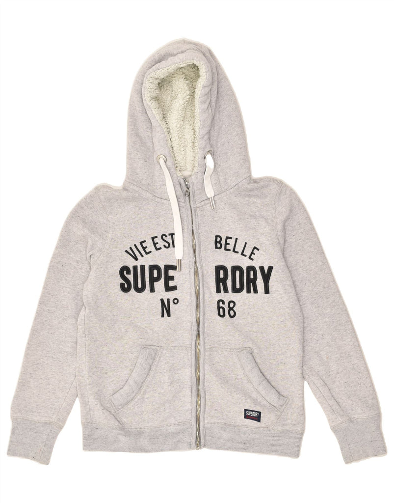SUPERDRY Womens Graphic Zip Hoodie Sweater UK 18 XL Grey Cotton | Vintage Superdry | Thrift | Second-Hand Superdry | Used Clothing | Messina Hembry 