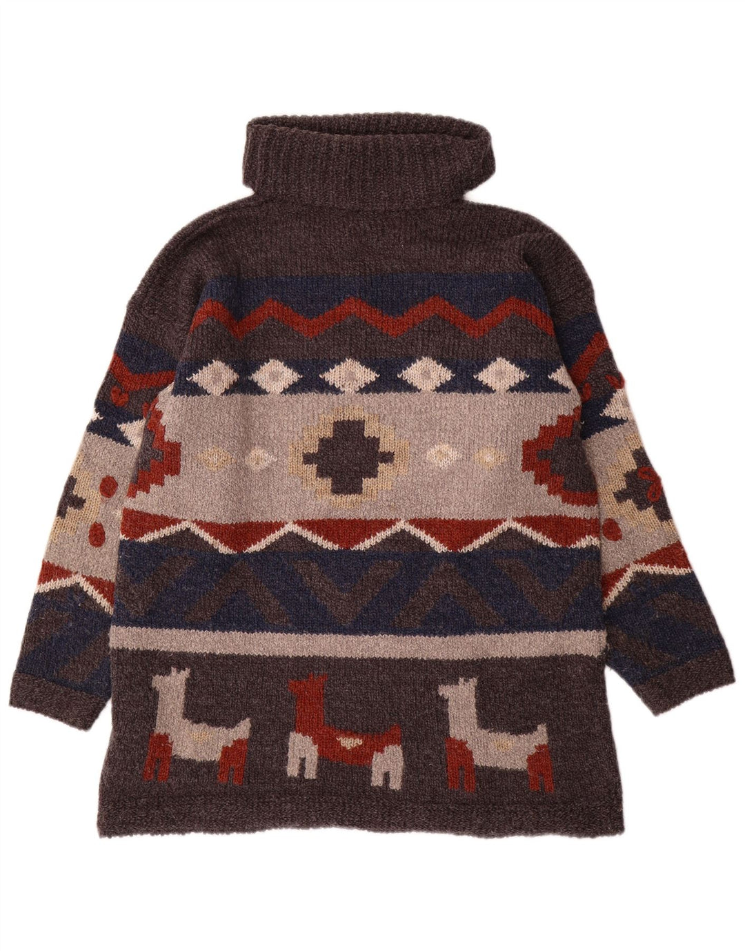 Vintage Mens Roll Neck Jumper Sweater One Size Grey Geometric Acrylic