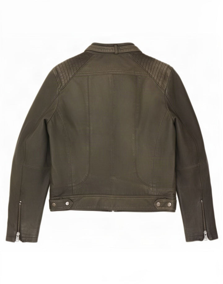 MINT VELVET Womens Leather Jacket UK 12 Medium Green