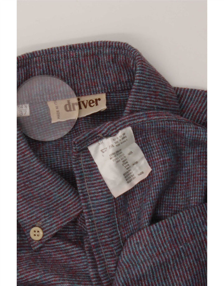 Vintage Mens Flannel Shirt Size 37 14 1/2 Small Purple Striped Polyester