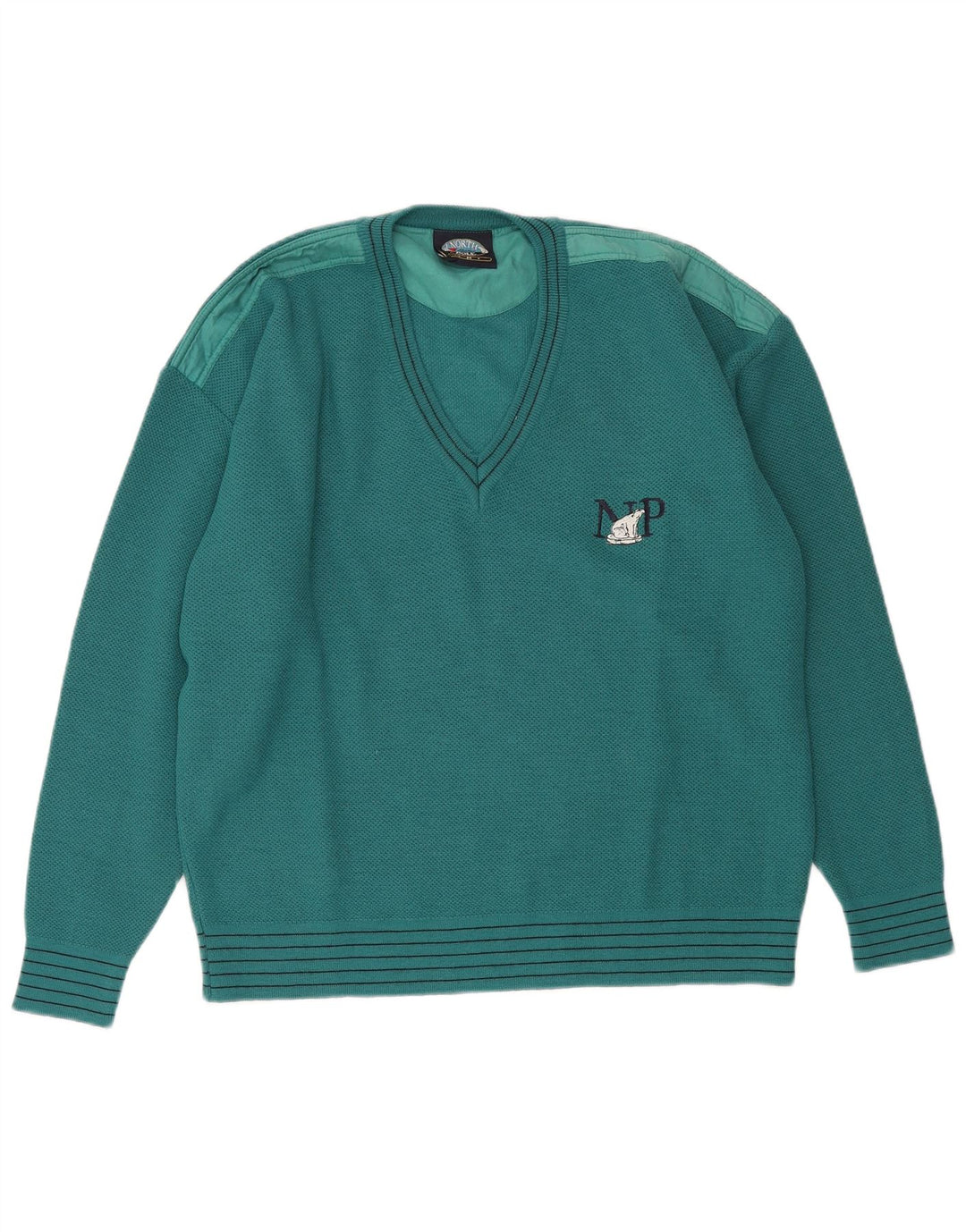 North Pole Mens V-Neck Regular Fit Jumper Sweater Medium Green Wool
