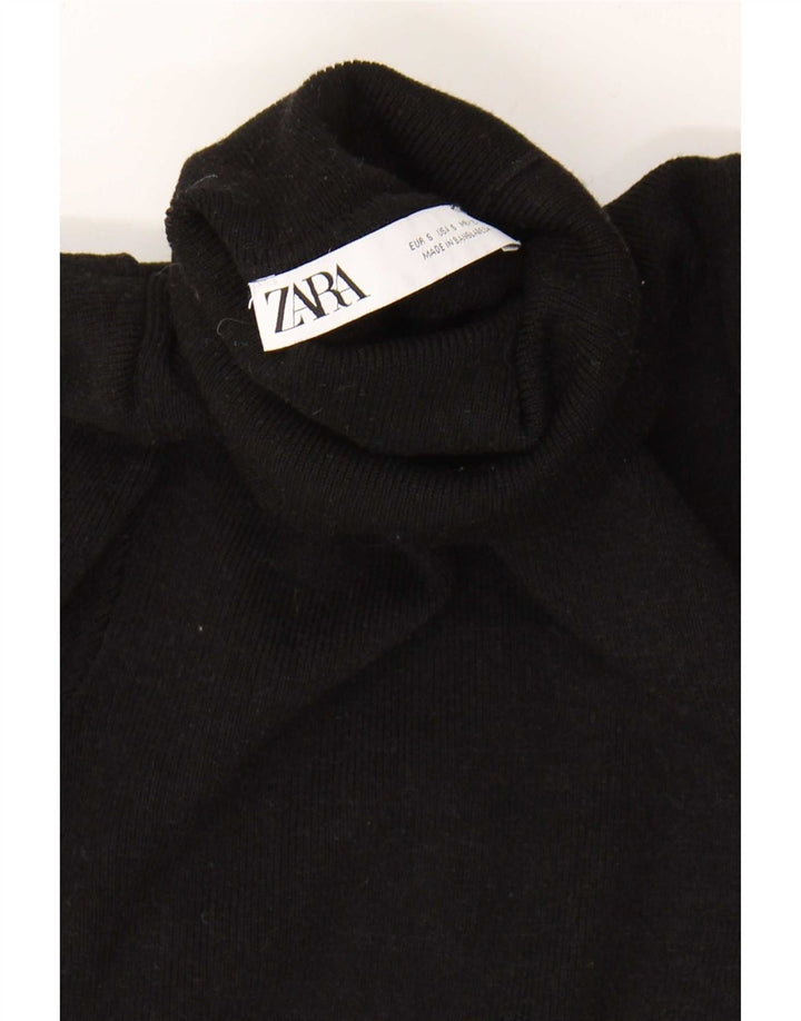 Zara Womens Crop Blouse Top UK 8 Small Black Viscose