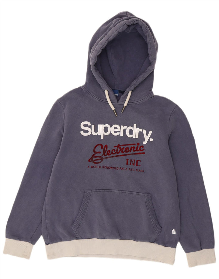 SUPERDRY Womens Graphic Hoodie Jumper UK 16 Large  Navy Blue Colourblock