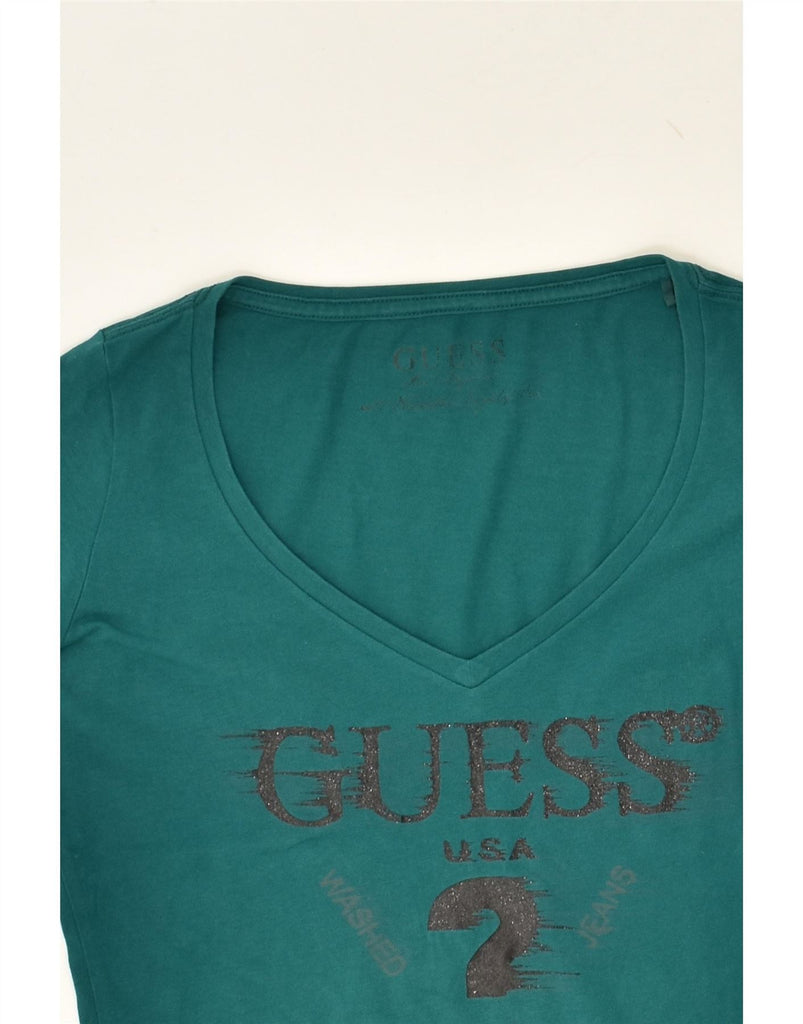 GUESS Womens Graphic Top Long Sleeve UK 10 Small Green | Vintage Guess | Thrift | Second-Hand Guess | Used Clothing | Messina Hembry 