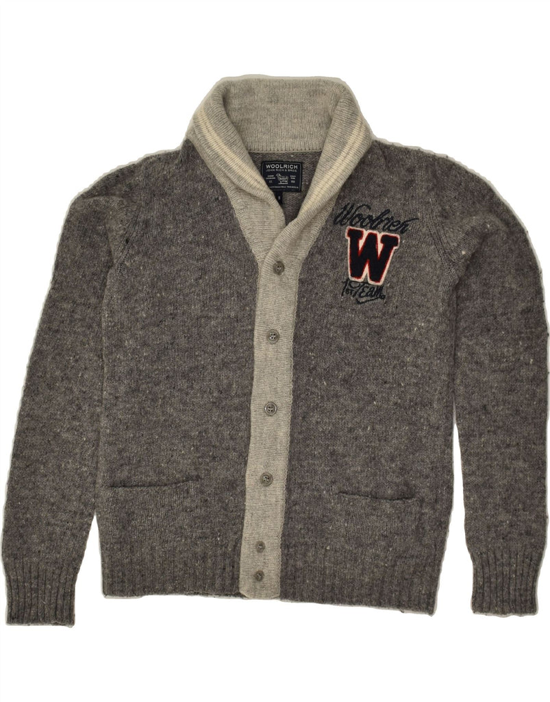 WOOLRICH Boys Cardigan Sweater 7-8 Years Grey Colourblock Wool | Vintage Woolrich | Thrift | Second-Hand Woolrich | Used Clothing | Messina Hembry 