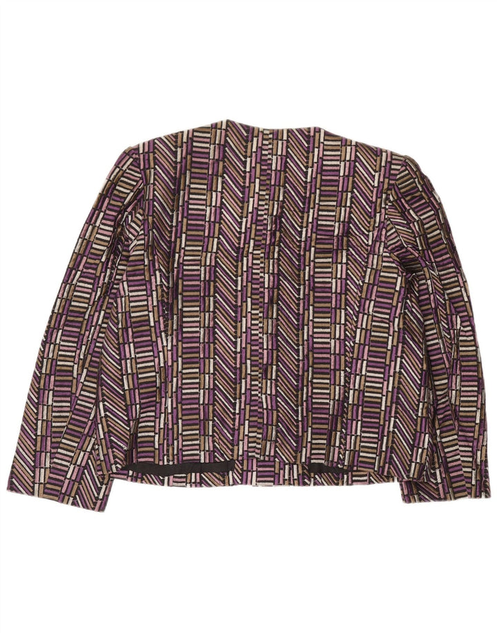 Vintage Womens 4 Button Blazer Jacket UK 14 Medium Purple Geometric Silk
