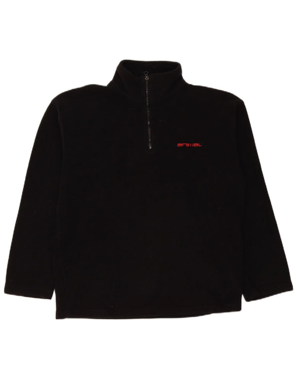 ANIMAL Mens Zip Neck Fleece Jumper Large Black Polyester
