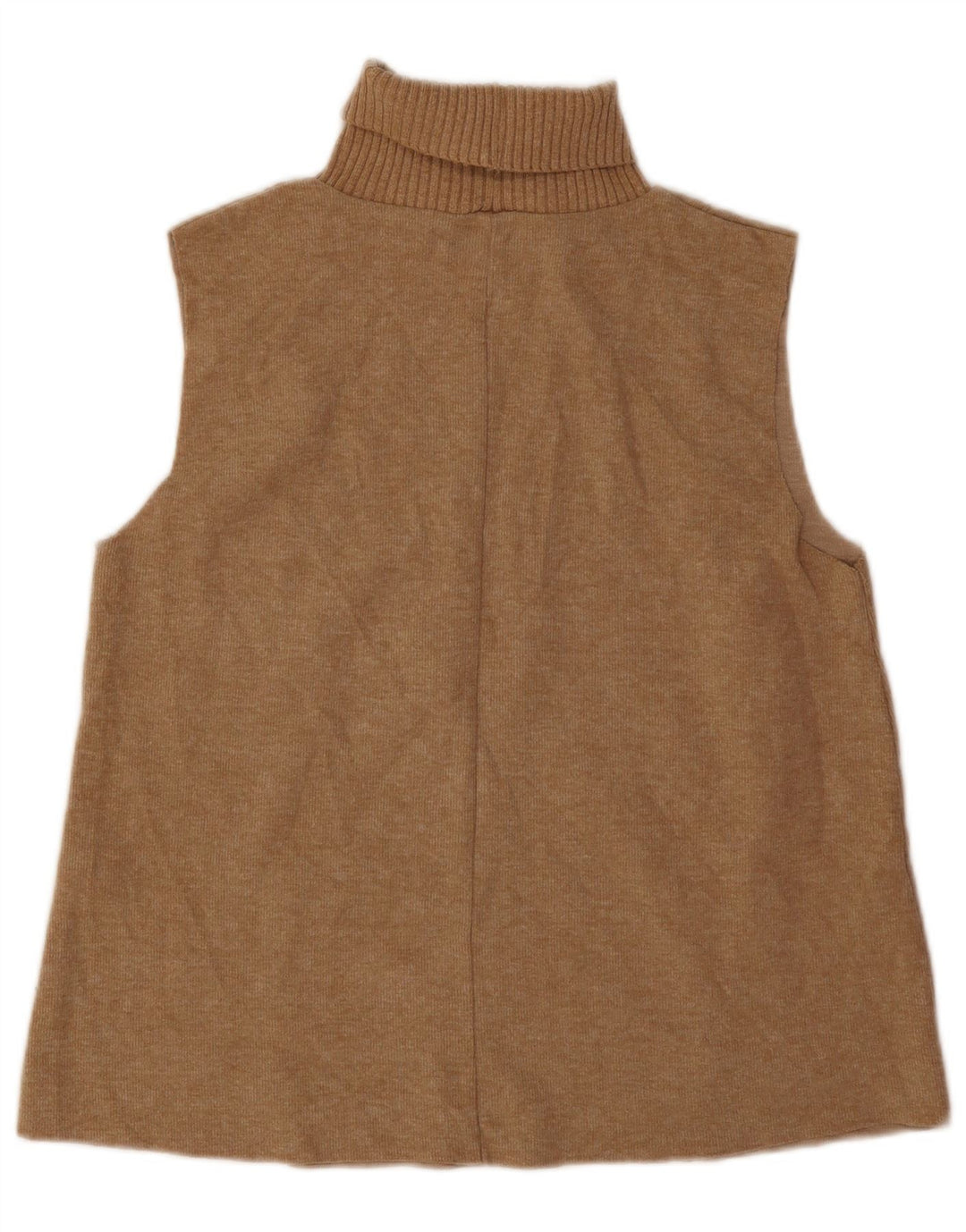 Zara Womens Roll Neck Vest Tank Top UK 14 Medium Beige Polyester