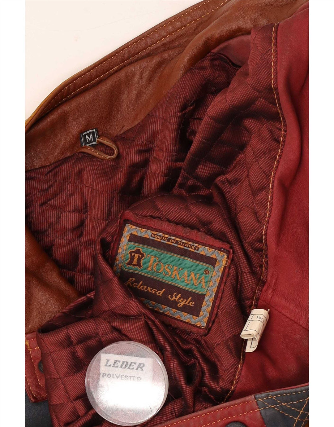 Toskana Mens Leather Jacket UK 38 Medium Red Colourblock Leather