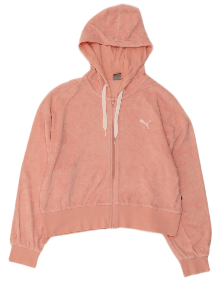 PUMA Womens Crop Velour Zip Hoodie Sweater UK 14 Large Pink