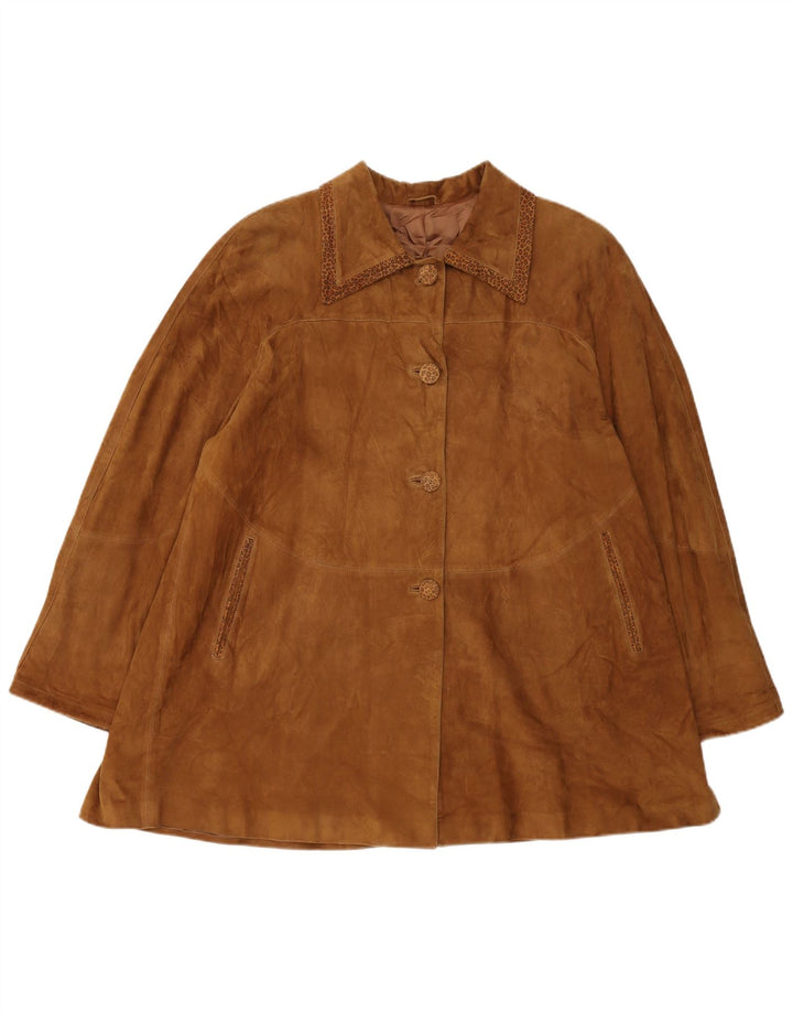 GERMAN'S Womens Oversized Suede Overcoat EU 44 XL Brown Animal Print