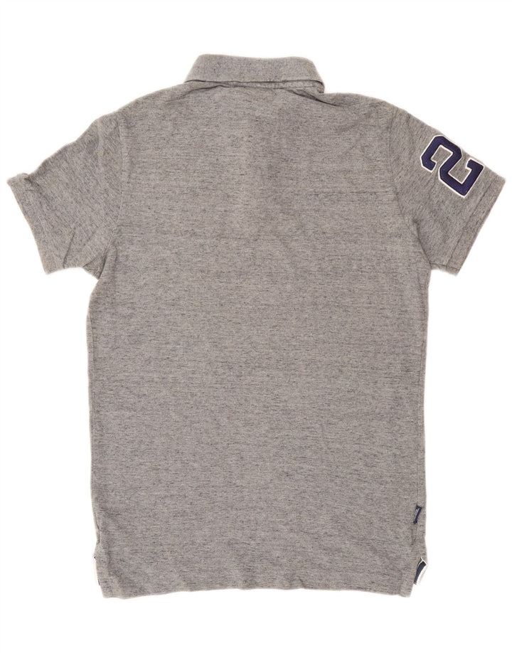 Superdry Mens Graphic Polo Shirt Medium Grey Flecked Cotton