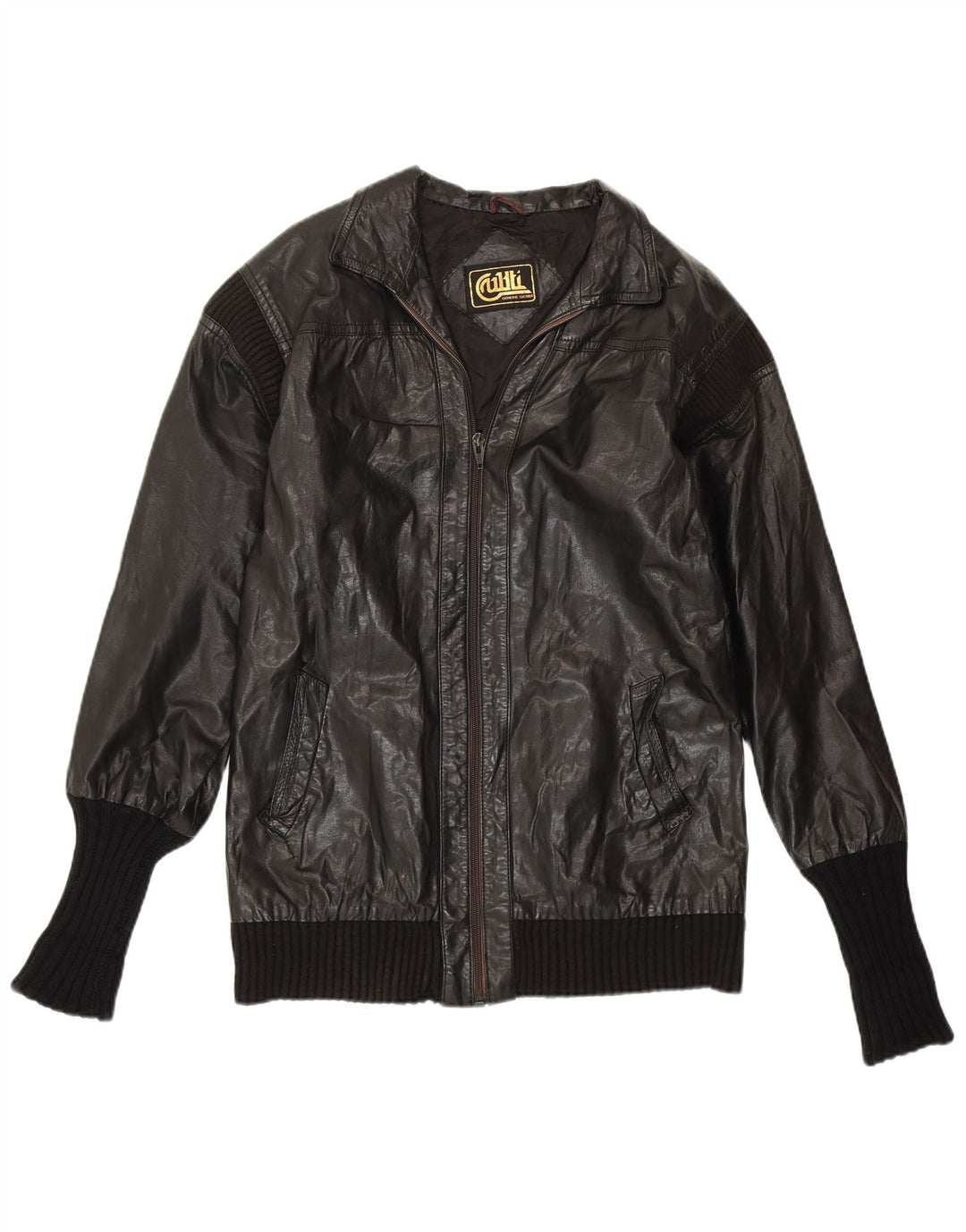 VINTAGE Womens Leather Jacket UK 14 Medium Black Leather