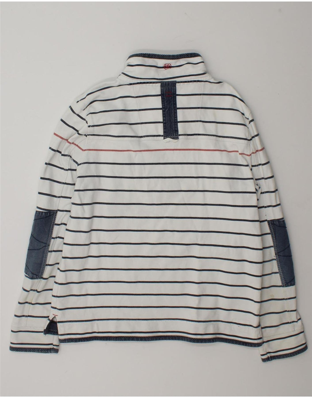 Fat Face Mens Zip Neck Sweatshirt Jumper Large White Striped Cotton