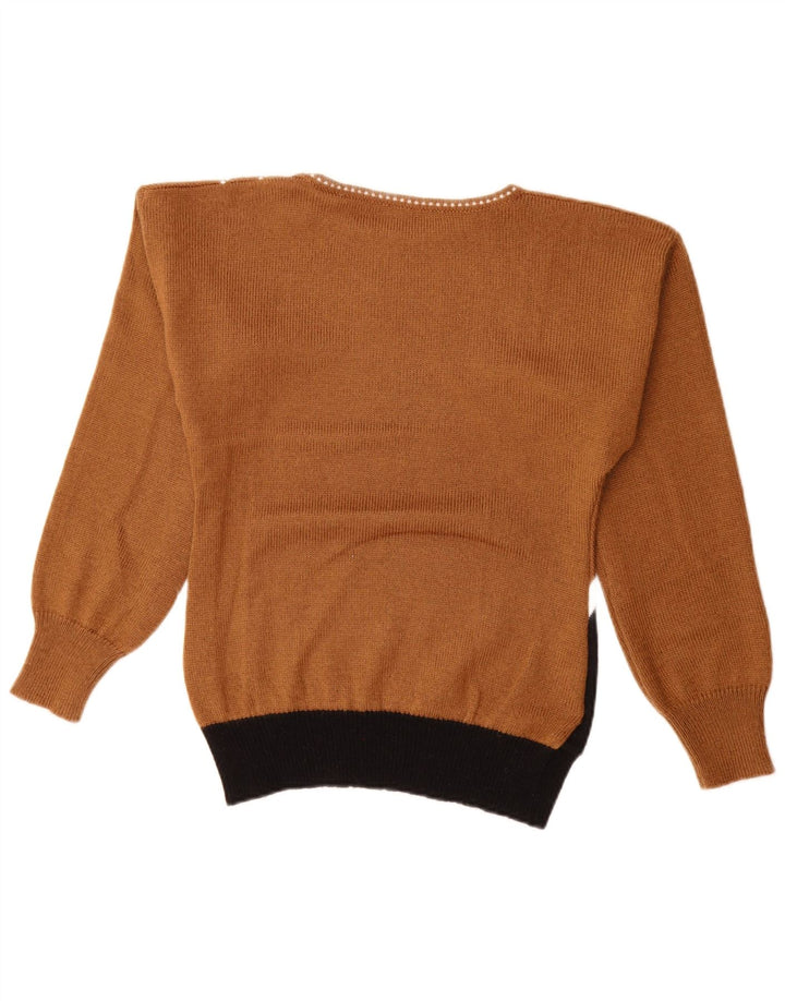 Vintage Womens Boat Neck Jumper Sweater EU 40 Medium Brown Colourblock