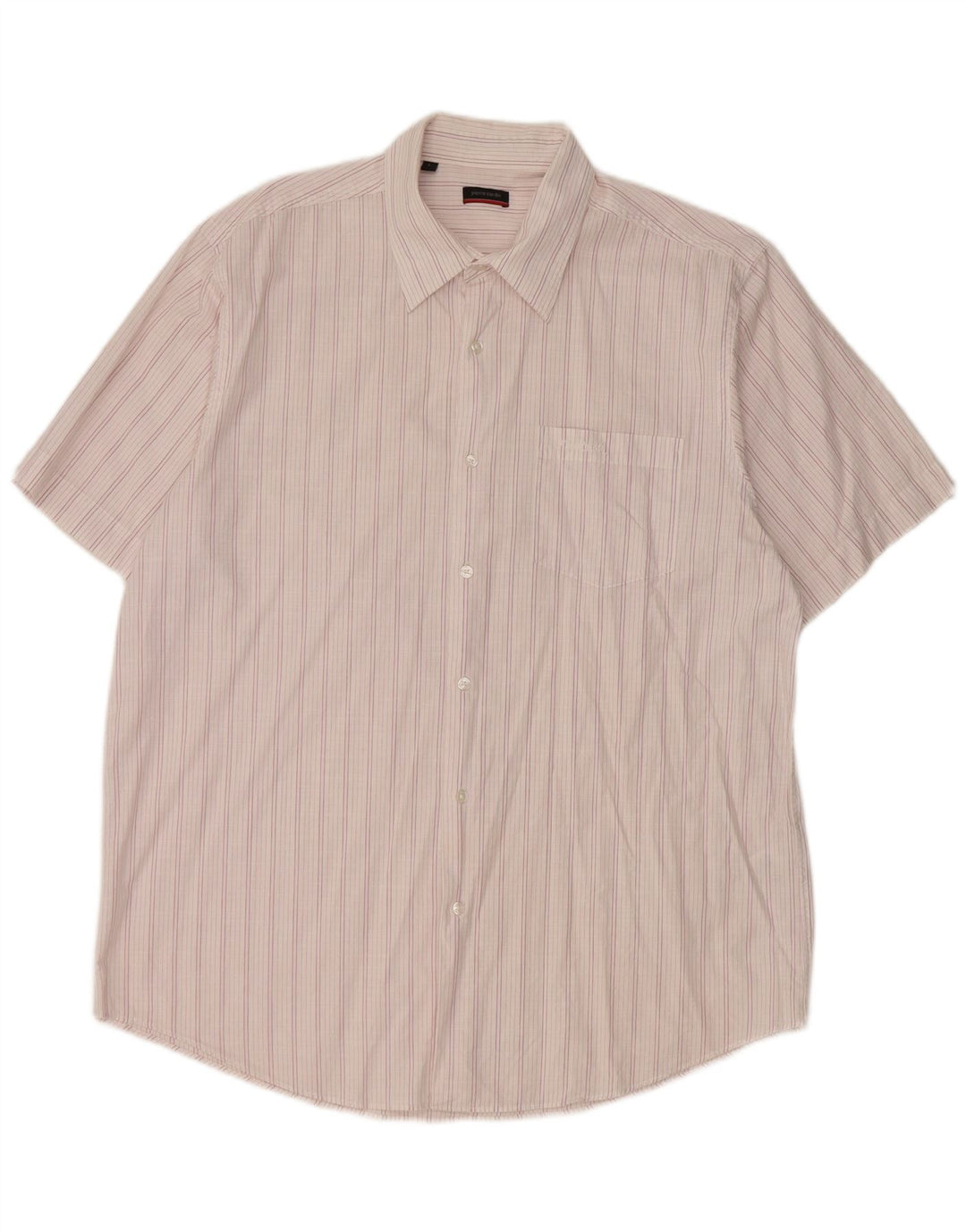 Pierre Cardin Mens Short Sleeve Shirt Large White Striped Cotton