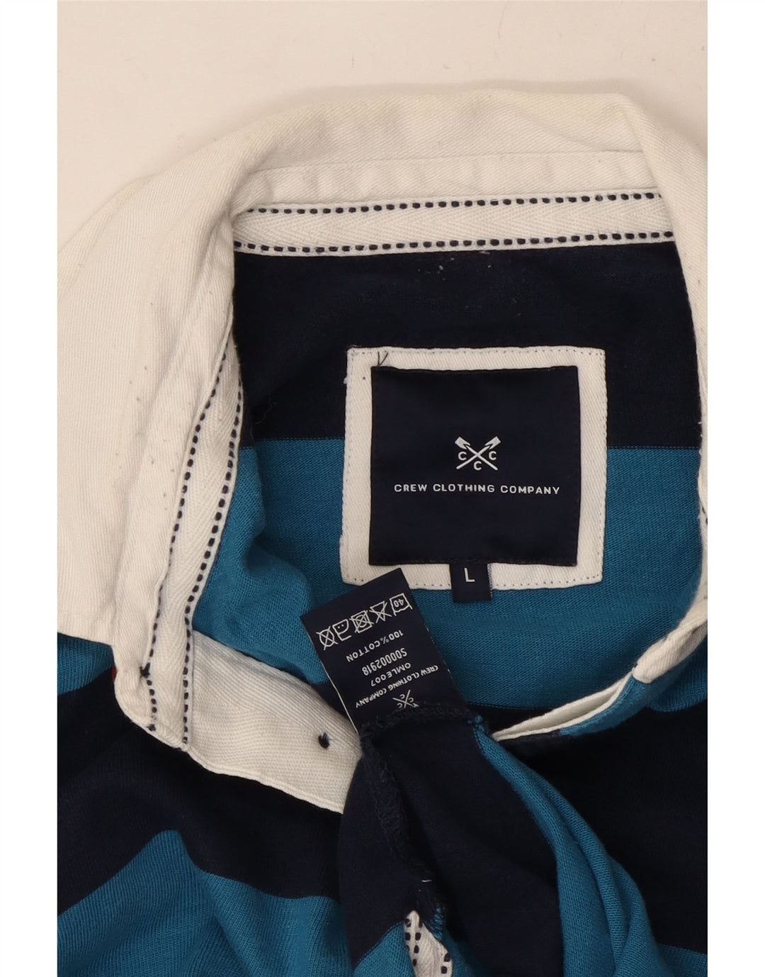 CREW CLOTHING Mens Graphic Rugby Polo Shirt Large Navy Blue Striped