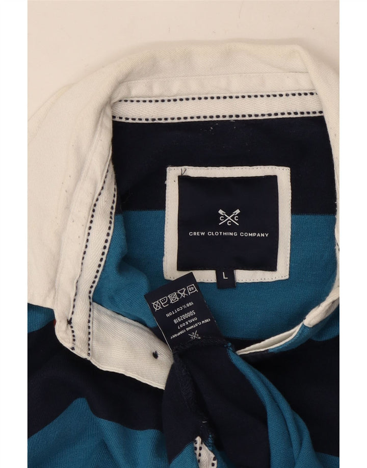 CREW CLOTHING Mens Graphic Rugby Polo Shirt Large Navy Blue Striped