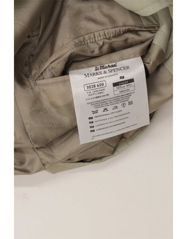 Marks & Spencer Mens 3 Button Blazer Jacket UK 40 Medium Beige Cotton