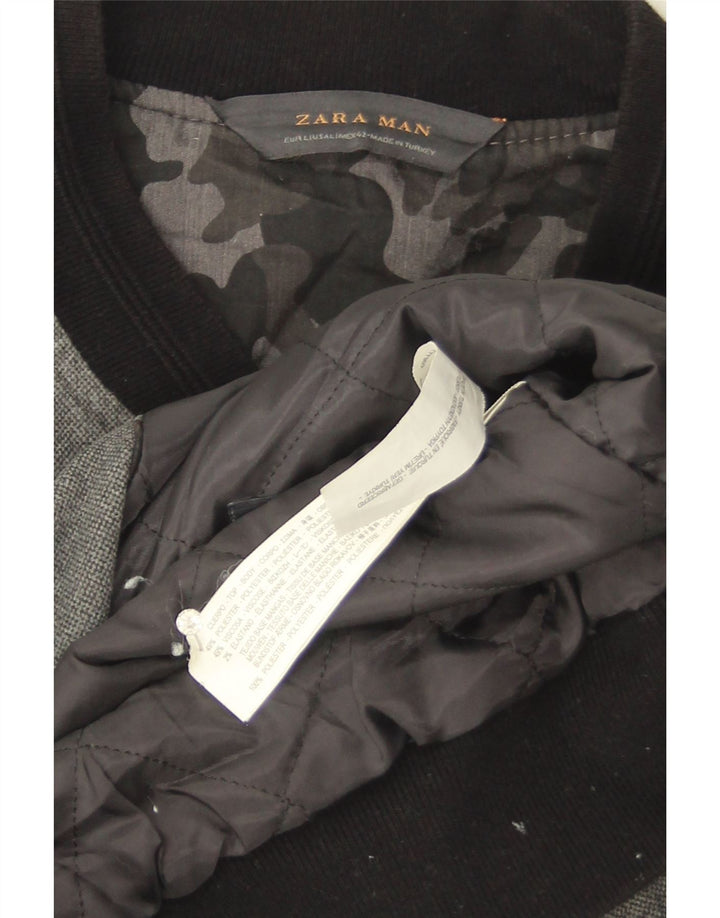 Zara Mens Varsity Jacket UK 40 Large Grey Colourblock Polyester