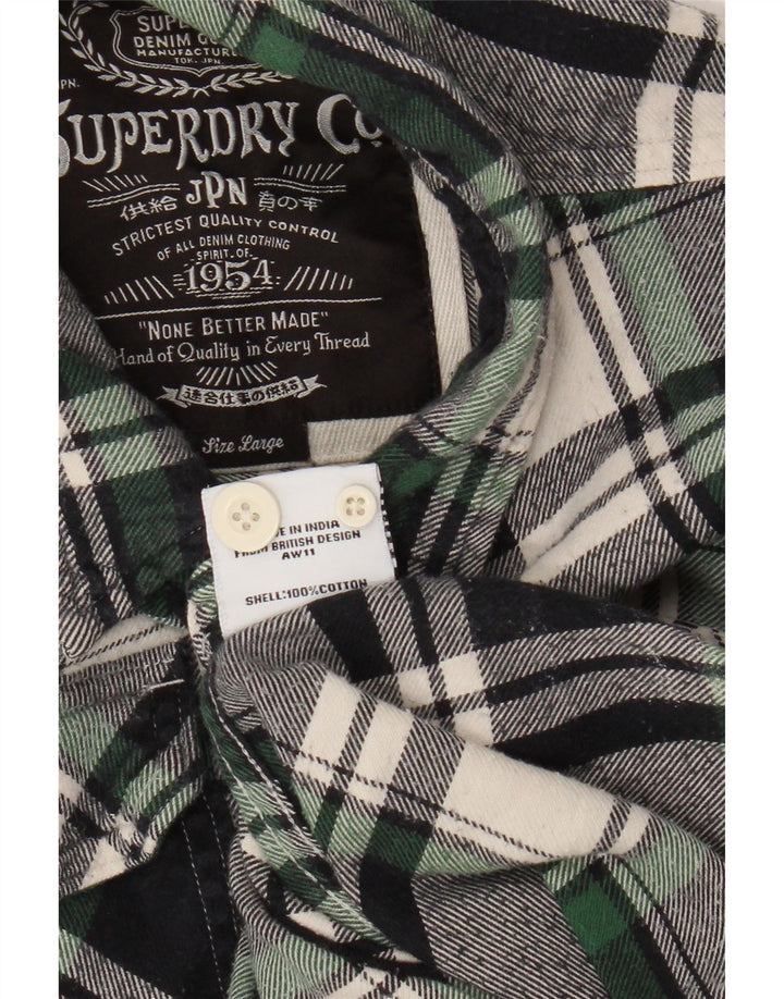 Superdry Mens Flannel Shirt Large Navy Blue Check Cotton