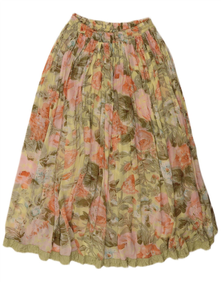 Vintage Womens Pleated Skirt W26 Small Green Floral