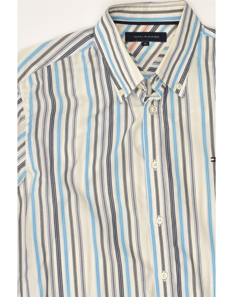 TOMMY HILFIGER Mens Shirt Medium White Striped Cotton | Vintage Tommy Hilfiger | Thrift | Second-Hand Tommy Hilfiger | Used Clothing | Messina Hembry 