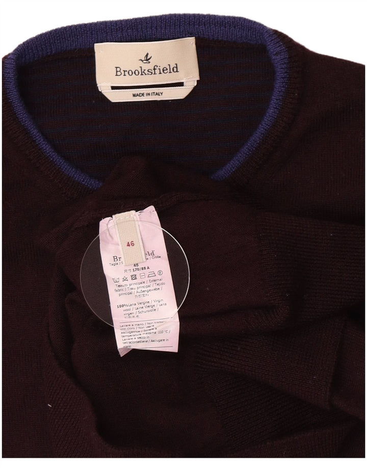 Brooksfield Mens Crew Neck Jumper Sweater IT 46 Small Maroon Virgin Wool