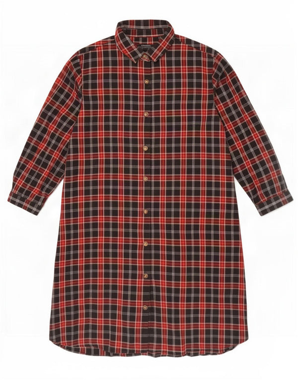 Zara Womens 3/4 Sleeve Shirt Dress UK 16 Large Multicoloured Check Cotton