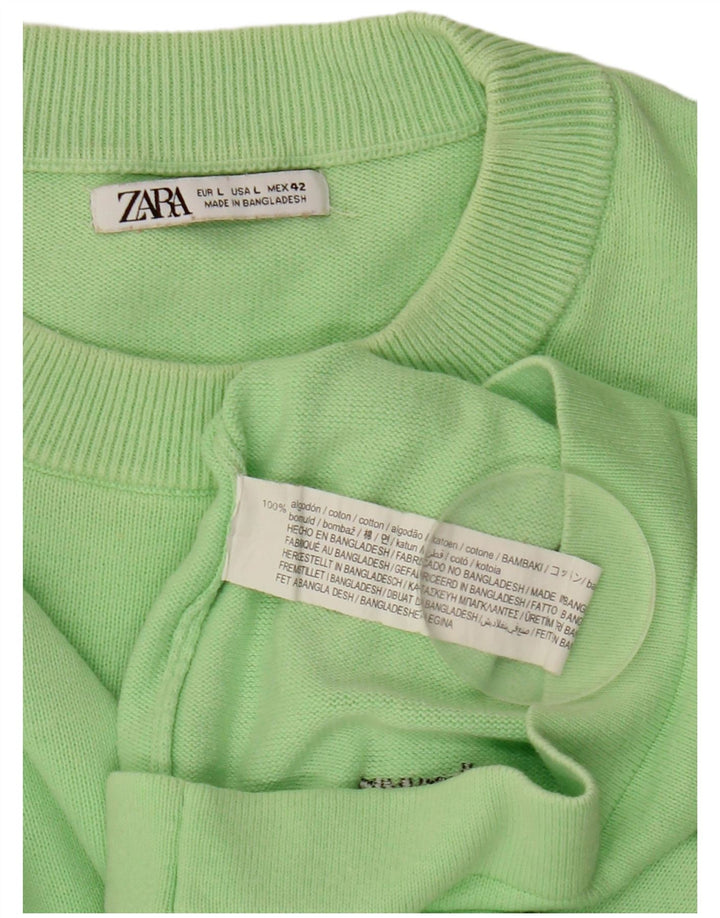 Zara Mens Crew Neck Jumper Sweater Large Green Cotton
