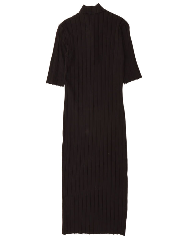 Zara Womens Short Sleeves Bodycon Dress UK 12 Medium Black Cotton