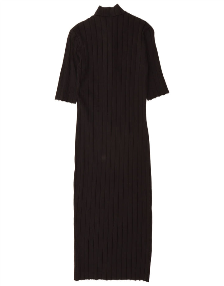 Zara Womens Short Sleeves Bodycon Dress UK 12 Medium Black Cotton