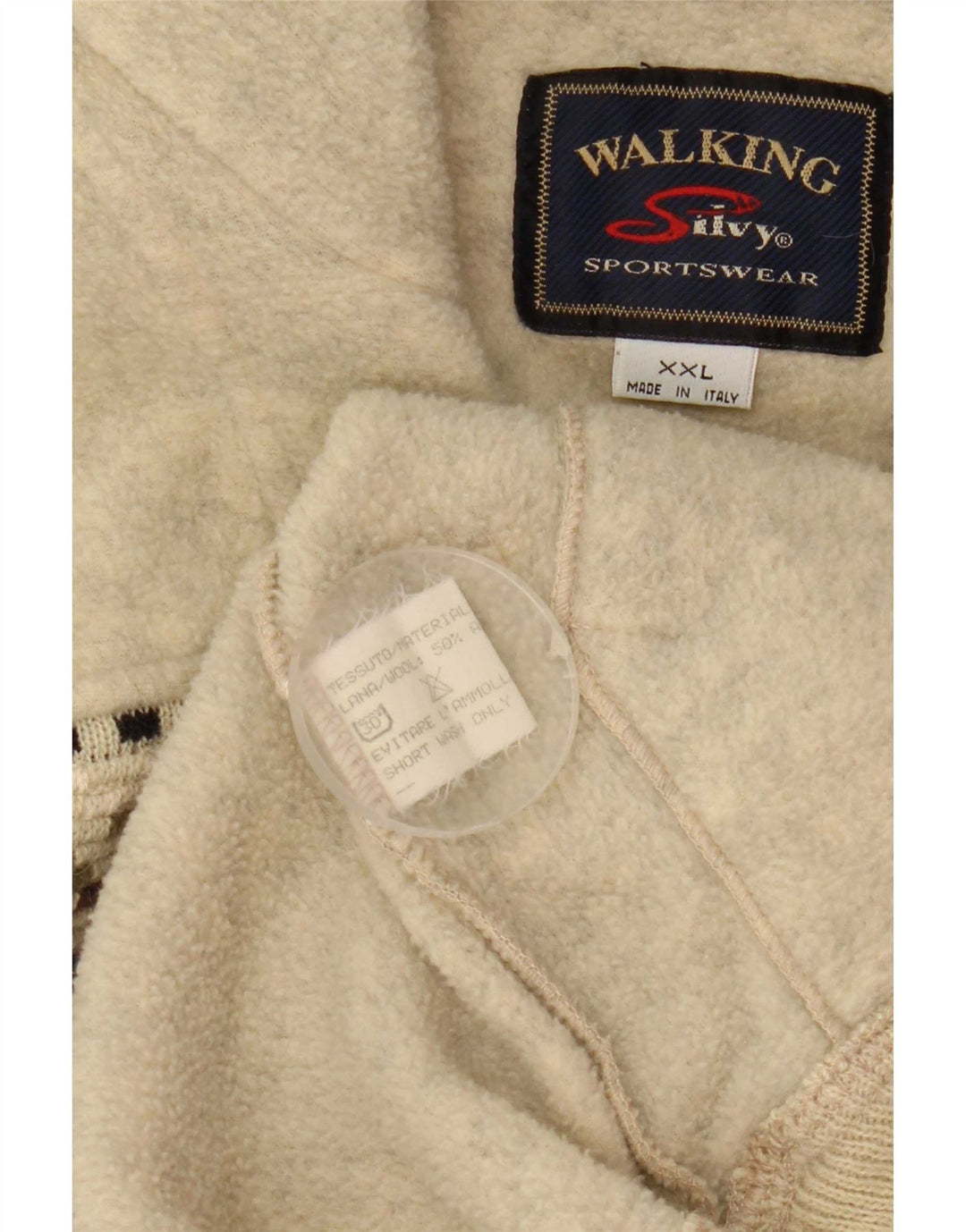 Silvy Mens Zip Neck Fleece Jumper 2XL Beige Geometric Wool