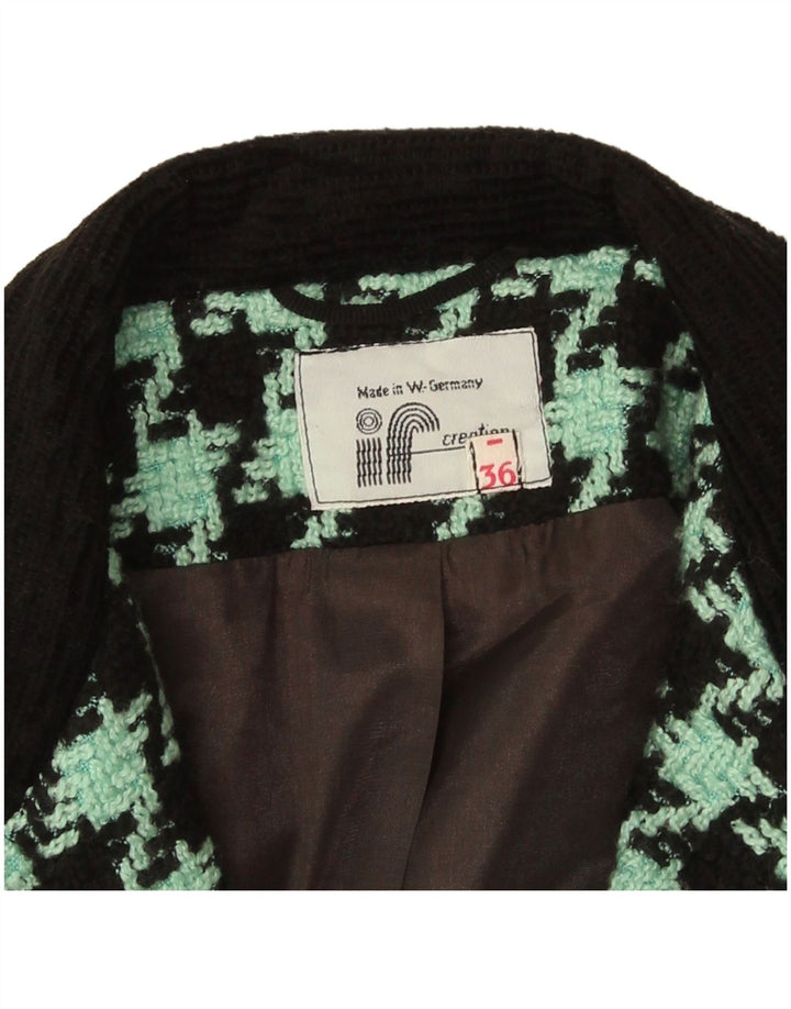 Vintage Womens 2 Button Blazer Jacket EU 36 Small Green Houndstooth