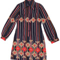 Vintage Womens Pullover Shirt Dress UK 12 Medium Navy Blue Striped