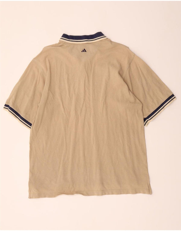 Adidas Mens Rugby Polo Shirt UK 40/42 Medium Beige Striped Cotton