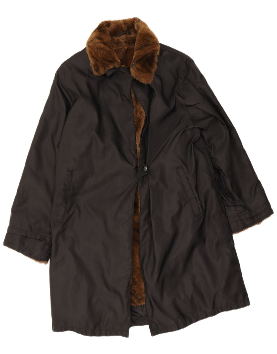 Vintage Womens Sherpa Overcoat IT 42 Medium Black Polyamide