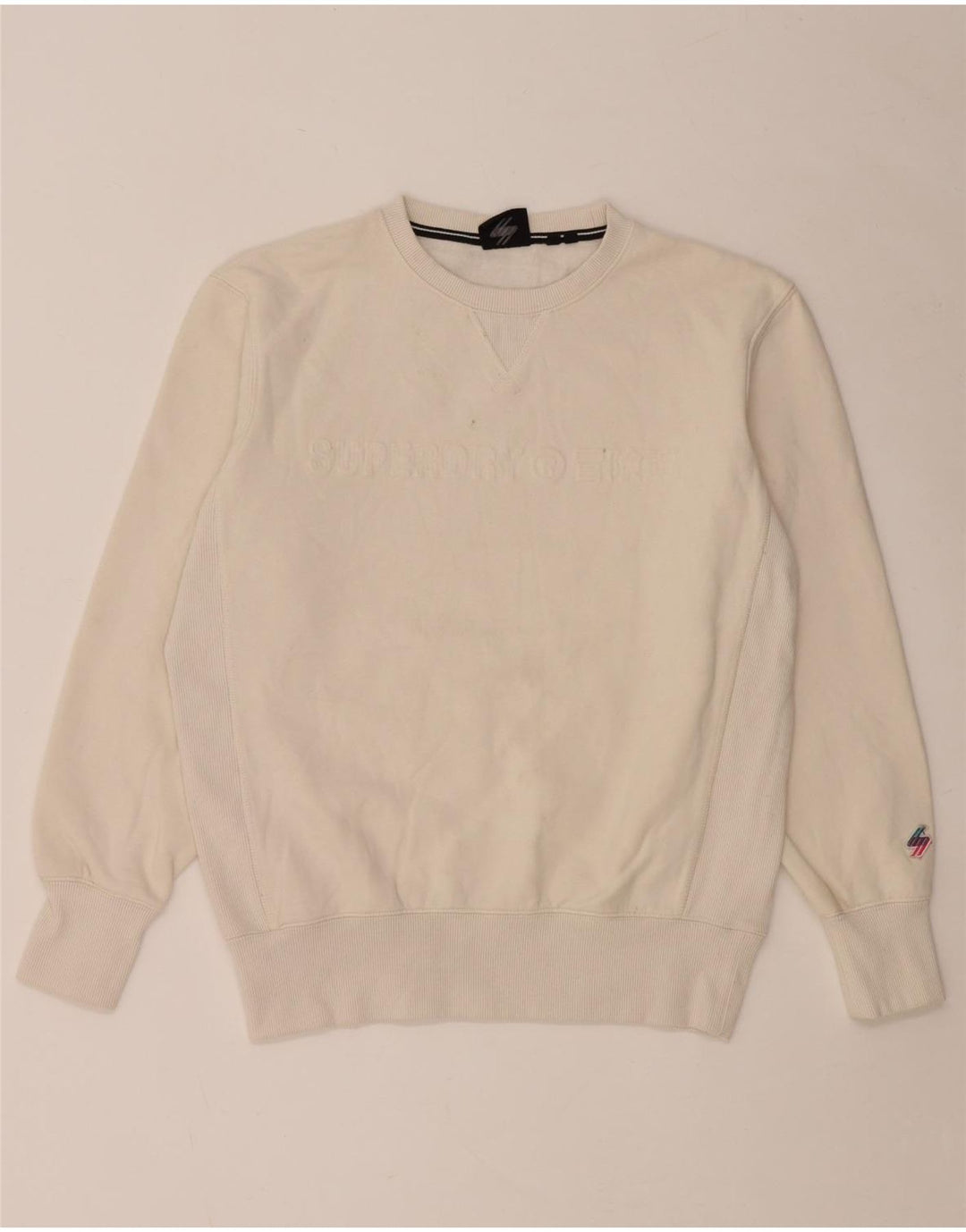Superdry Mens Graphic Sweatshirt Jumper Medium Off White Cotton