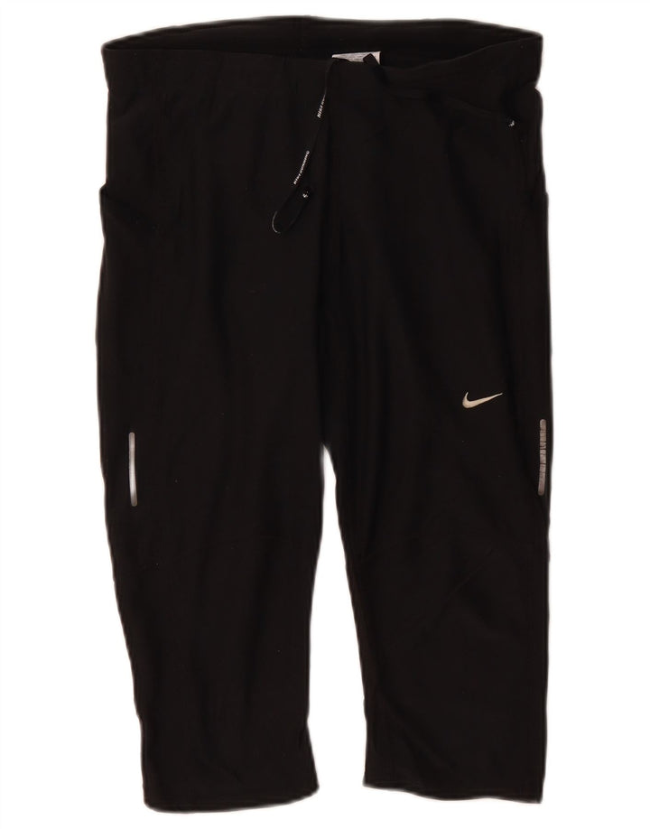 NIKE Womens Dri Fit Capri Tracksuit Trousers UK 14 Large Black Polyester