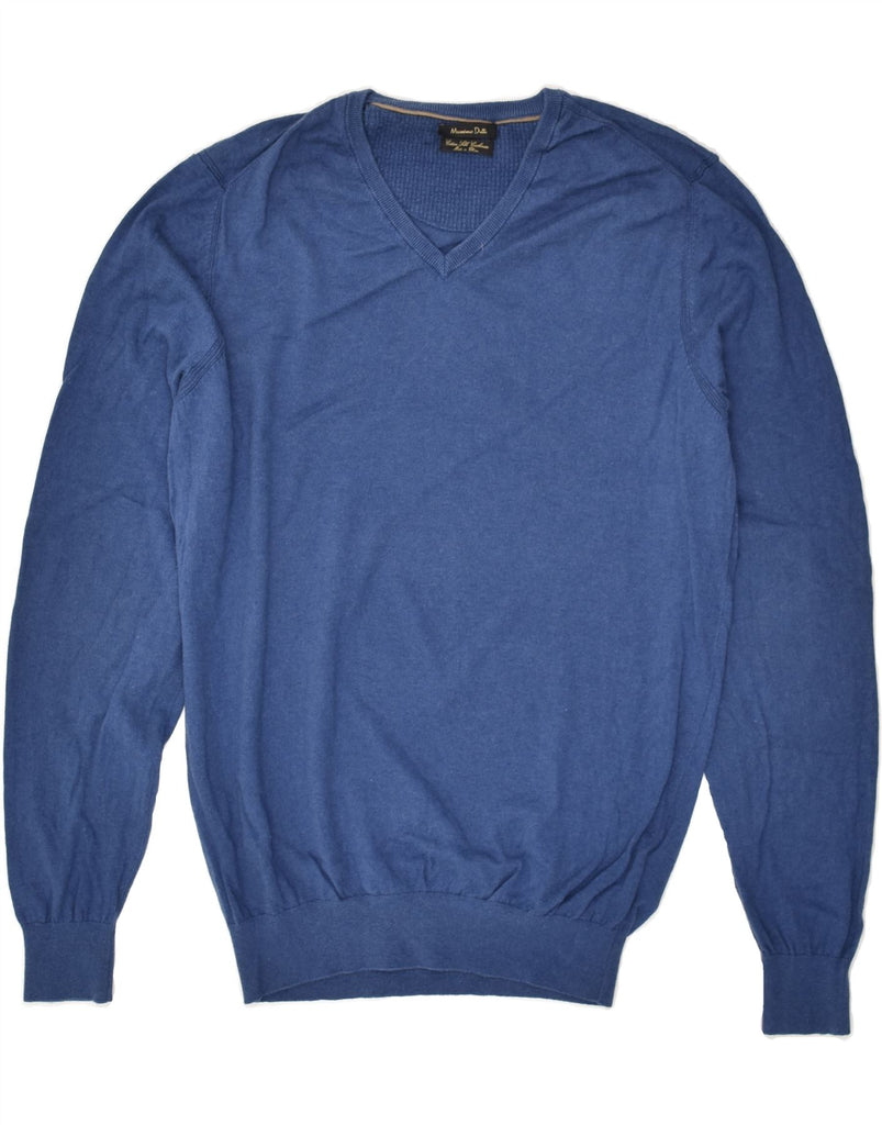 MASSIMO DUTTI Mens V-Neck Jumper Sweater Large Blue Cotton | Vintage Massimo Dutti | Thrift | Second-Hand Massimo Dutti | Used Clothing | Messina Hembry 