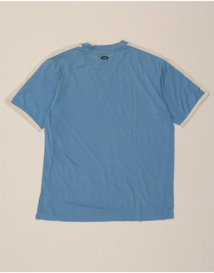 PUMA Mens Graphic T-Shirt Top Medium Blue Colourblock Cotton Vintage Puma and Second-Hand Puma from Messina Hembry 