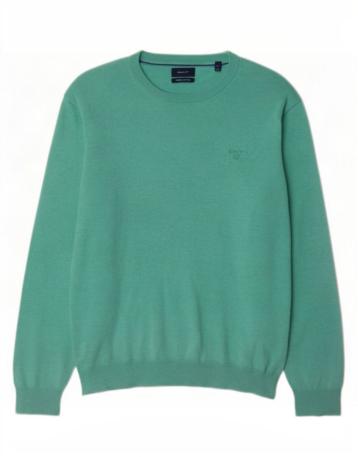 Gant Mens Boat Neck Jumper Sweater Large Turquoise Cotton