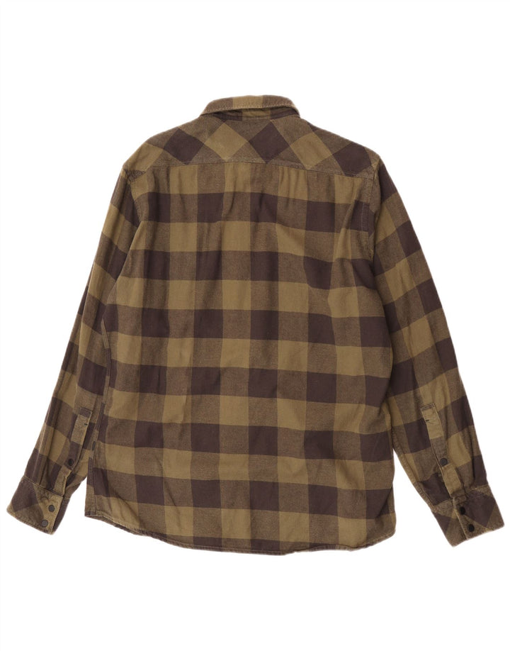 Hugo Boss Mens Regular Fit Flannel Shirt Large Khaki Gingham Cotton