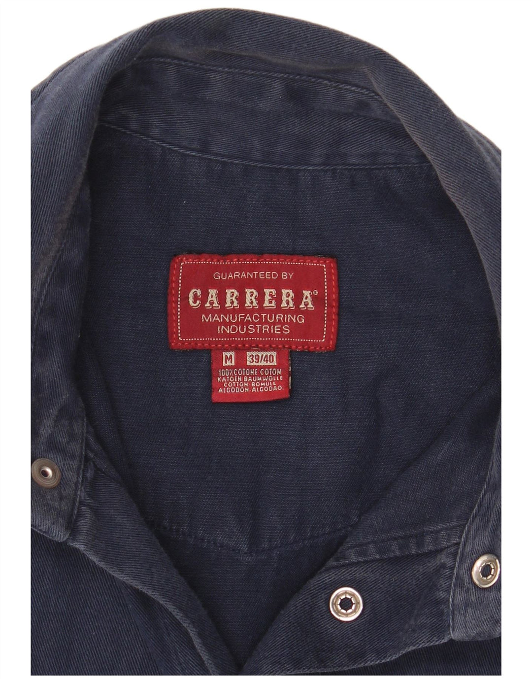 Carrera Mens Shirt Size 39/40 Medium Navy Blue Cotton