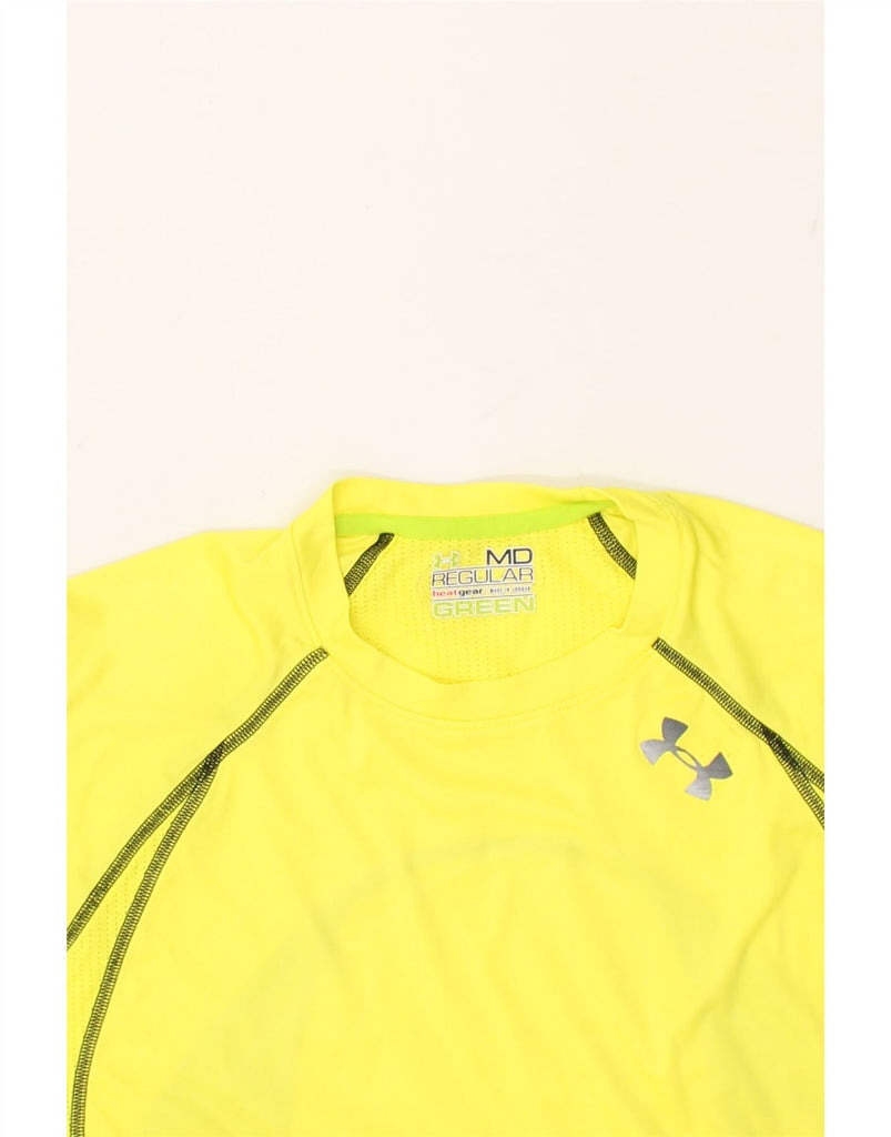 UNDER ARMOUR Mens Heat Gear Regular T-Shirt Top Medium Yellow Polyester | Vintage Under Armour | Thrift | Second-Hand Under Armour | Used Clothing | Messina Hembry 